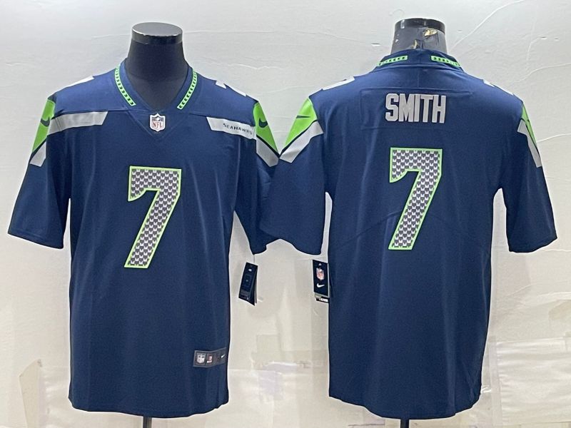 Men Seattle Seahawks 7 Smith Blue 2022 Nike New Vapor Untouchable Limited NFL Jersey